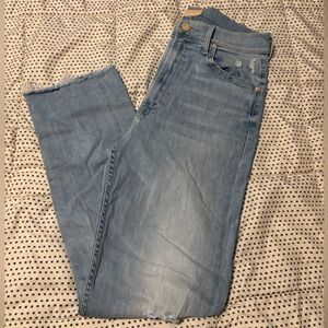 MOTHER High Waisted Rider Ankle Fray Light Blue Women's Jeans